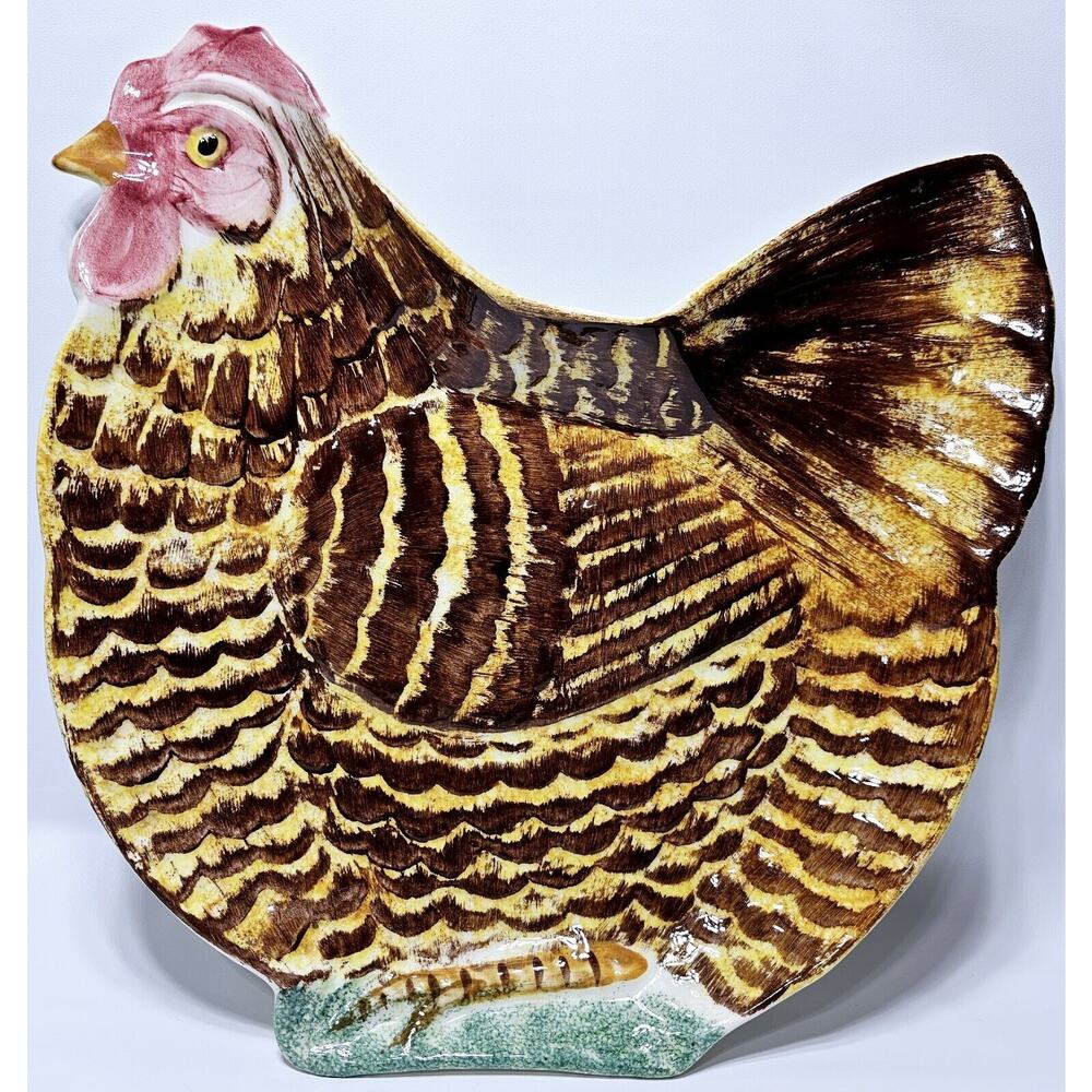 Vintage Hand Painted Hen Serving Platter Los Angeles Pottery 1961 USA